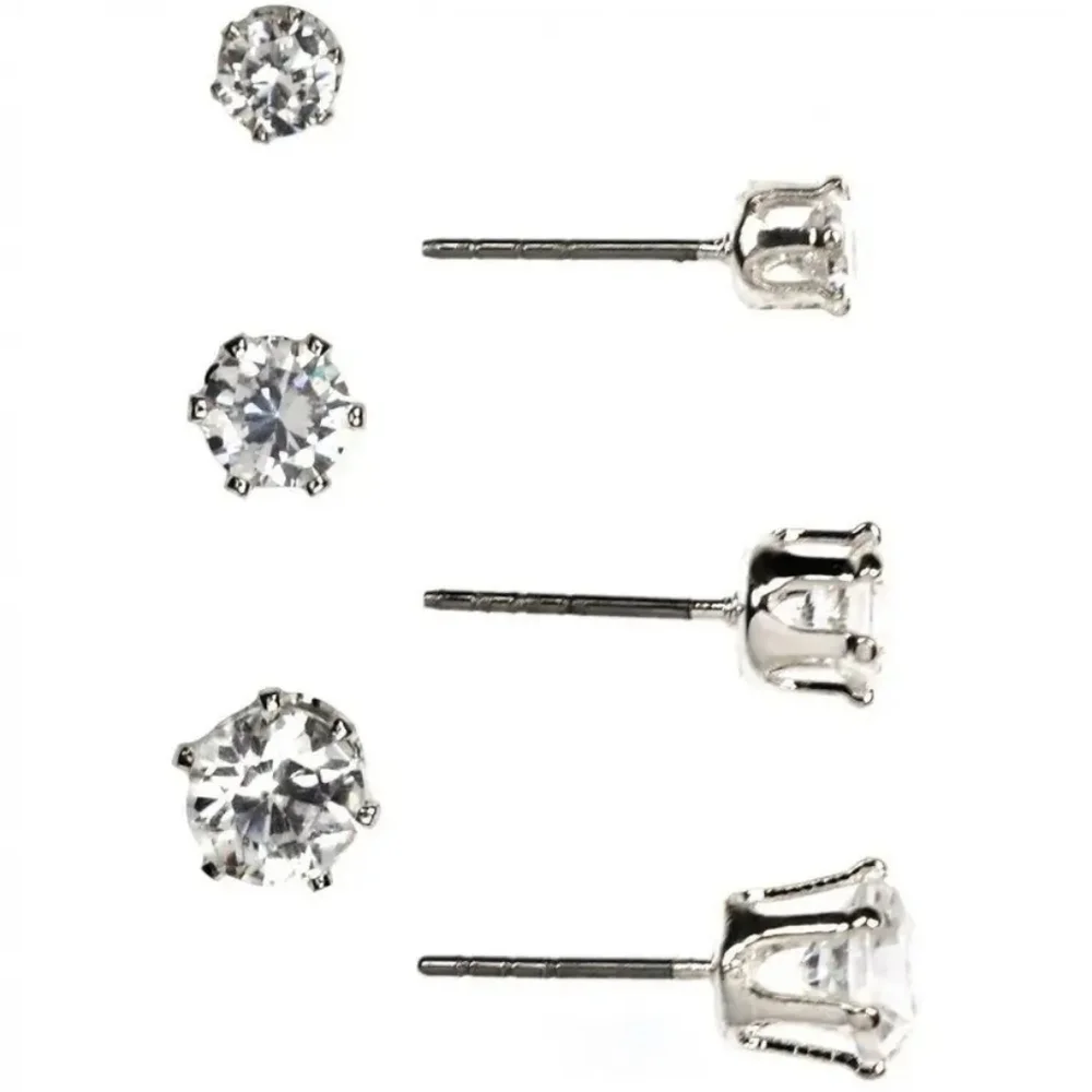 Anne Klein Silver Cubic Zirconia Stud Earrings Gift Set 3 Pairs NWT - Picture 3 of 6